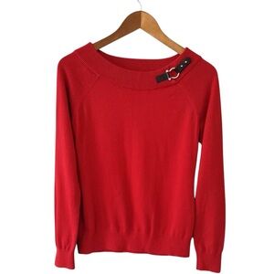 Ralph Lauren Red Cotton Boat Neck Sweater with Horsebit Leather Strap Size XL